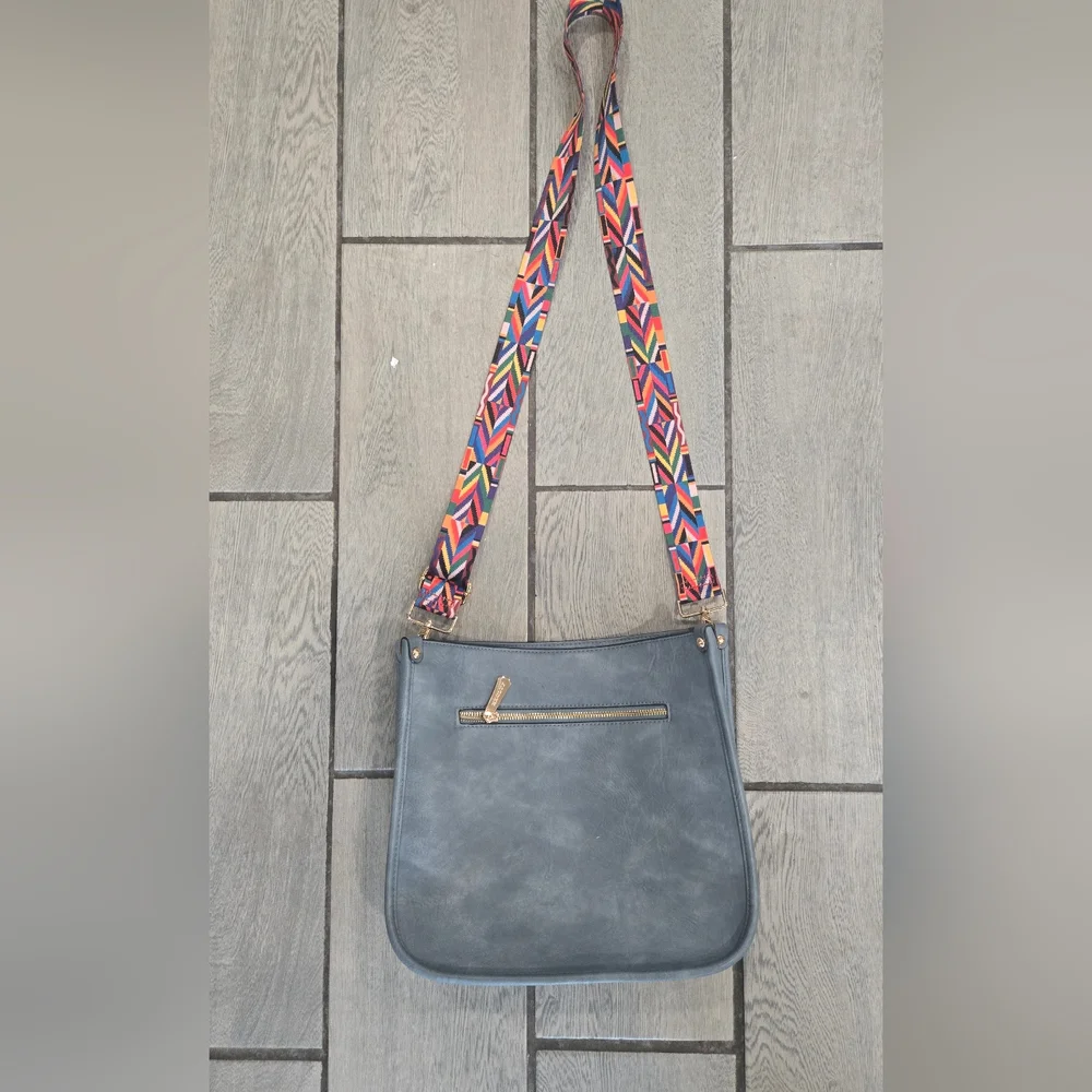 Gray‎ and Red Crossbody Bag with Vibrant Strap